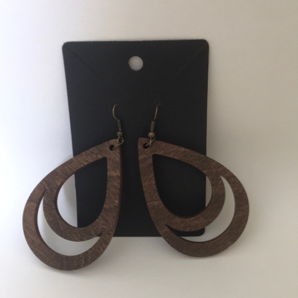 Rain Drop Shaped Wooden Earrings 2.5” Length
